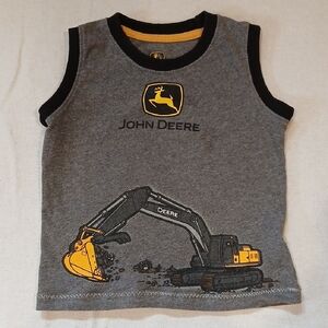 John Deere Gray Tank Top with Yellow & Black Excavator Graphic